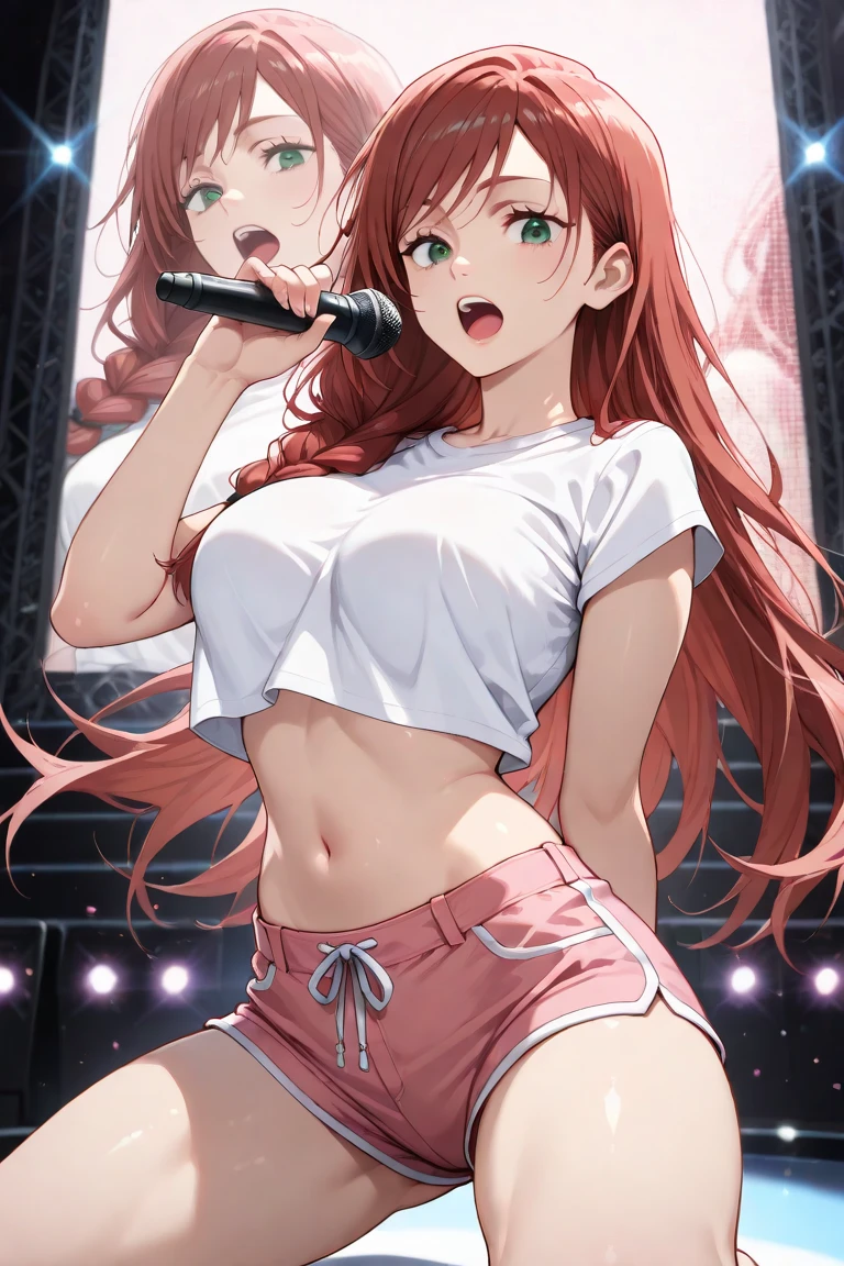 room, 1 Girl, Highest quality, Ultra-high resolution, Long Hair, Redhead, Green Eyes,Western-style room、Backwards、look back、Pink Bra、Pink Panties, Looking at the audience, Small breasts, Are standing , smile, Open your mouth