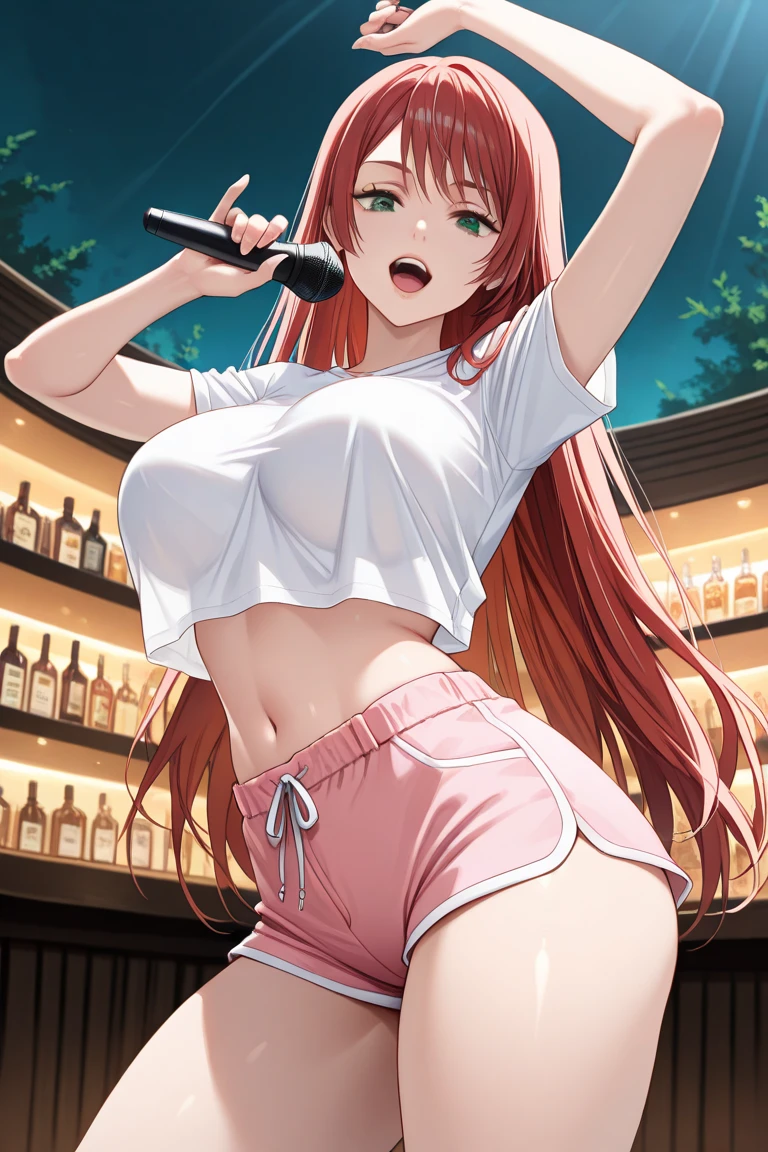 sexy dance show,(BreastLift:1.7),symboli rudolf \(umamusume\),good anatomy, masterpiece, best quality,realistic, hyperrealistic, 16k hdr,happy Smile,(Live Stage:1.2),(see through costume:1.3),Stage costumes,Horse tail,ultra miniskirt,navel,micro panties,(show off clearvage:1.2),erected nipples,sweat,large breasts,upper body