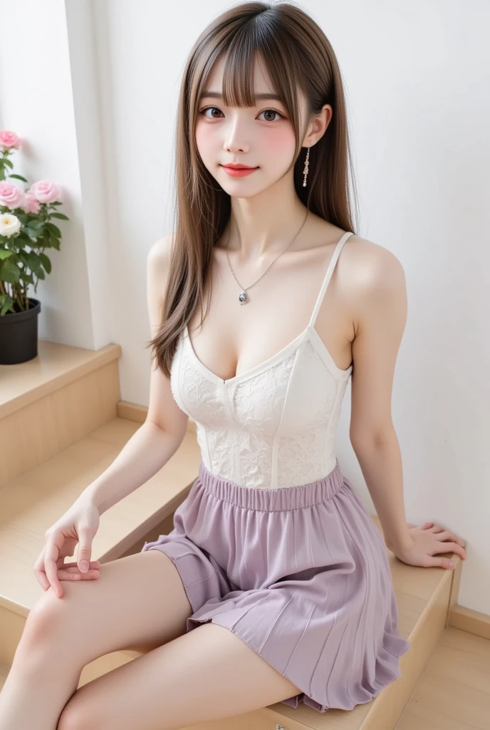 (((Staring at the audience)))、smile、ponytail、Highest quality、masterpiece、Ultra-high resolution、(Photorealistic:1.4)、Pijama lace shorts、Cinematic lighting、(Ted gray hair、Normal bust:1.3)、Ultra detailed face、Detailed Eye、double eyelid、Large hips、library、(Sexy young woman's body:1.4),ponytail、