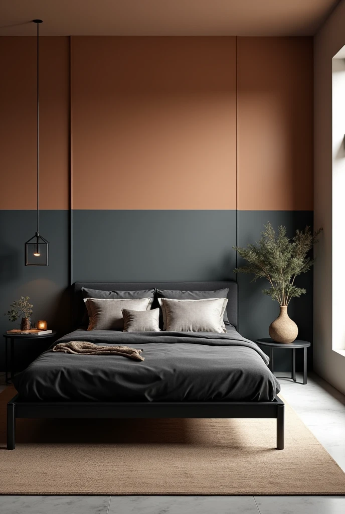 Two Color combination for room wall with black bed