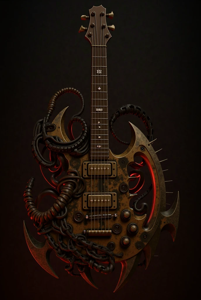 a close up of a guitar with a skull, detailed cover art, heavy metal art style, arte em heavy metal, heavy metal comic cover art, dan mumford and alex grey style, estilo Aaron Horkey, Aaron Horkey, mark brooks detailed, arte conceitual da guitarra, in style of heavy metal comic, in the art style of dan mumford, highly detailed cover art