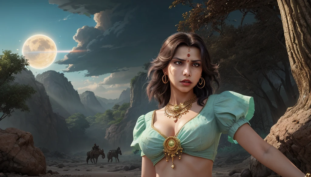 ((realistic:1.5)),((best quality)), ((masterpiece)),((detailed)), (1girl), {a beautiful female wearing a Sari}, (upper body:1.3),super-wide-angle lens,face focus, mature,sexy,toned muscles,long legs,curvy, barefoot, oversized firm breasts, open cleavage, drooping breasts, thick thighs,wide hips, thin legs, green eyes,long black hair,floting hair,long eyelashes, (detailed face,beautiful eye, detailed pupilss,detailed clothes features, clear background:1.3), (Bindi,Jhumkas:1.3), (Armlet, Haar, Payal,Maang Tikka,Jhumkas,Kamarband,Bangles:1.3), mysterious ancient ruin, lush forests, deep canyons,bridge,river,cliff,cloud, lakes,rock,waterfalls, flowers, grass, fog,vine,tree, smoke, best shadow,bright details,sharp,perfect composistion, Intricate, Sharp focus, dramatic, by Frank Frazetta,by Julie Bell,by Olivia De Berardinis,by Luis Royo,by boris vallejo, (specular lighting:1.3),rim light, princesses, playing, princesses playing with water, royal skimpy underwear, random red/gold color, laying on the floor, spooning her friend, thirsty face, erotic face, lips open, almost undressed, underwear slid down, attended by servants, armed bodyguard, servant, gasping, breathing hard, fist clenched, visible slit, dynamic poses