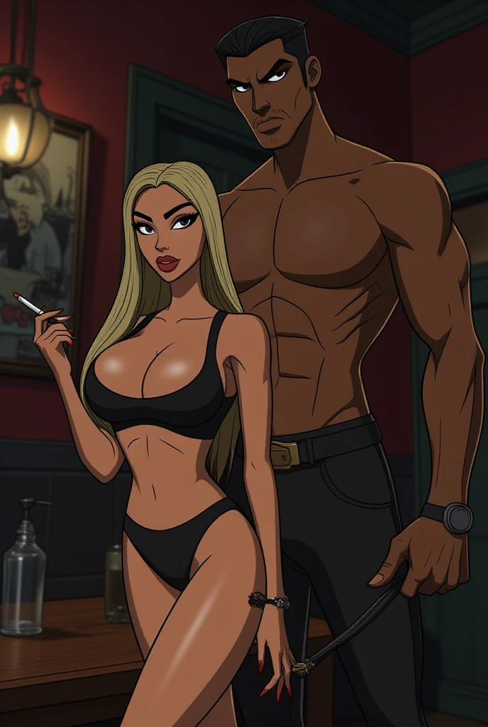 score_9, score_8_up, score_8_up, source_cartoon, detailed soft lighting, interracial, 1girl, (short hair Gwen Stacy, female, Spidergwen suit:1.0), cleavage, sexy thicc thighs, bikini,1boy, (Miles Morales, Black male:1.1), fellatio, New York rooftop, sunset, beautiful eyes, open eyes, (masterpiece, best quality, highly detailed, beautiful).tétons,anus