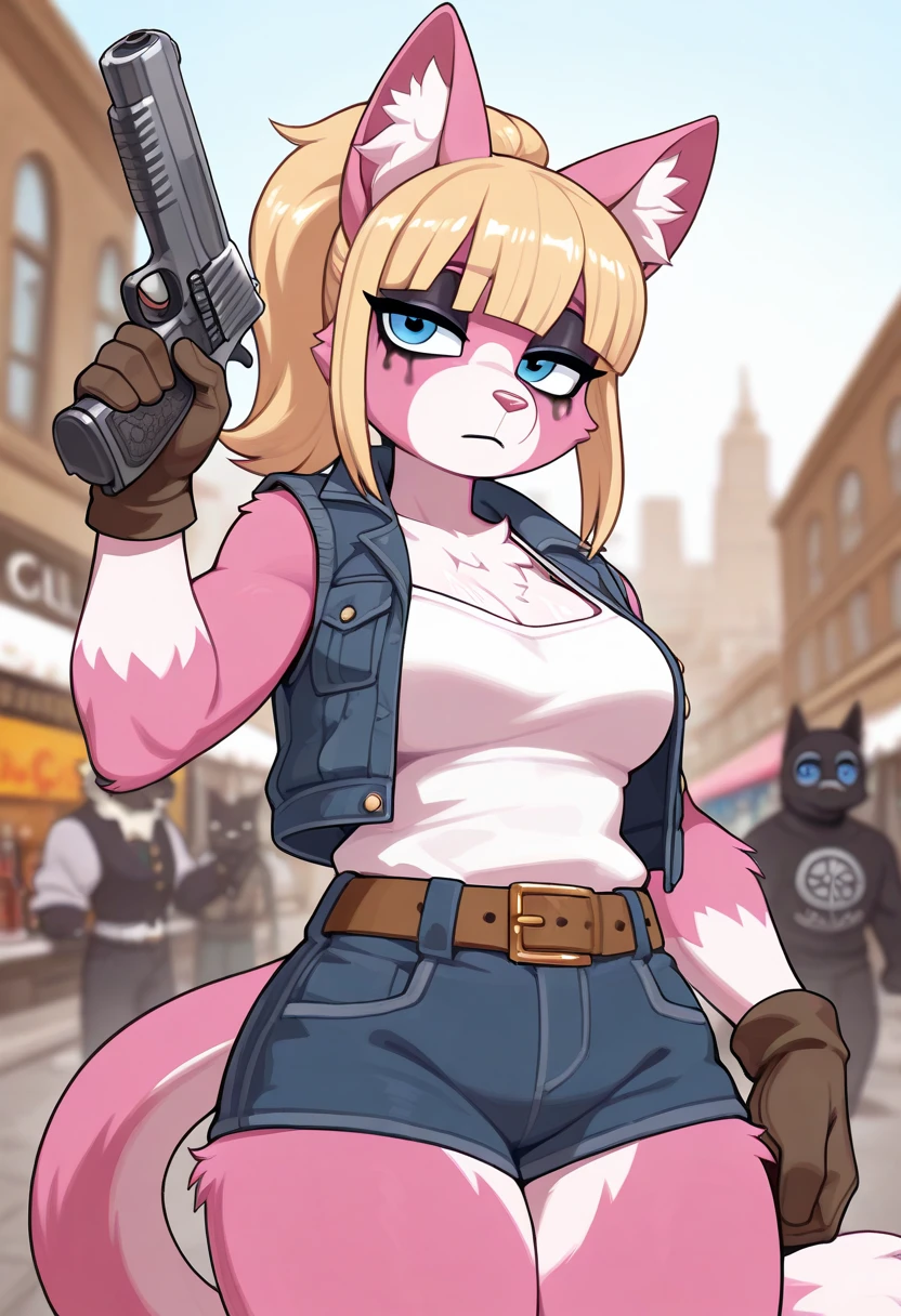 3girls, any outfit, any abandoned locationn, full face blush, cat, massive breasts and hips and butt, doing anything, any pose,any weapon, armed or unarmed