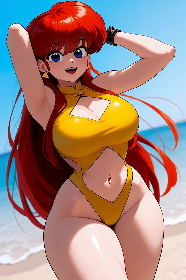 mixed_artstyle, 1 girl, Alone, hands, Pink bikini, ptinta eyes, ginger hair ptinta locks, twin tails, realistic, textures, 8K, perfect hand, perfect anatomy, visible curves, Big Breasts,Standing pose,, ,castle