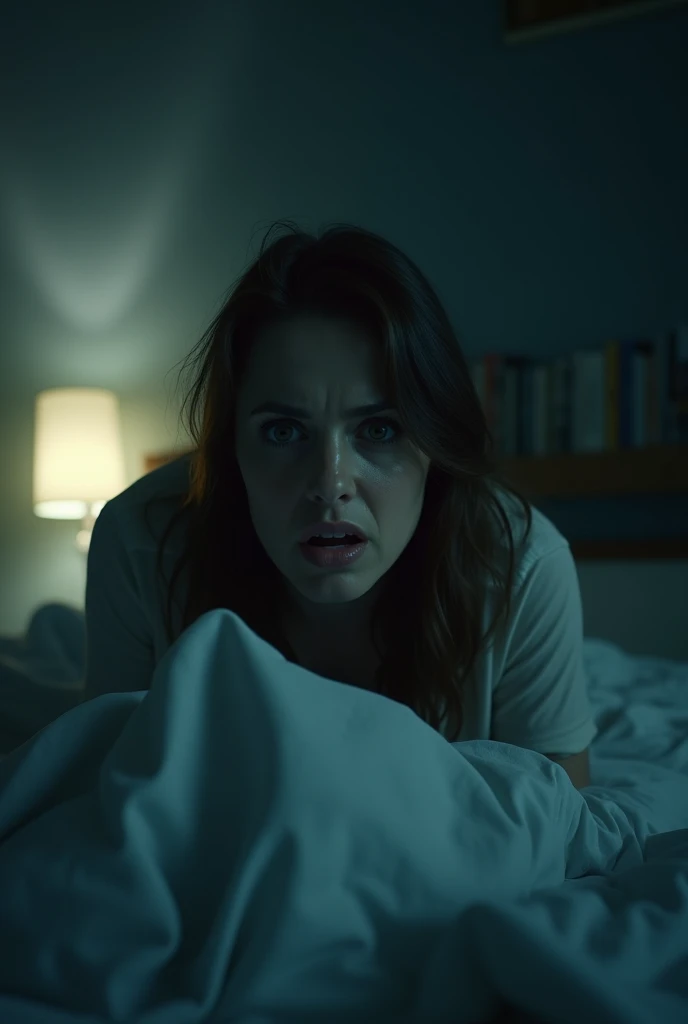 a distressed woman taking a capsule in her room , ultrarealistic image