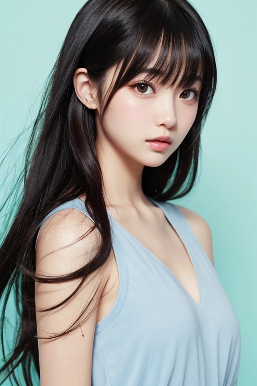 The hair on the top of the head is dark blue.、The tip of the hair is a dark green gradient。girl、、Anime Style、Big Breasts、clear、Wizard