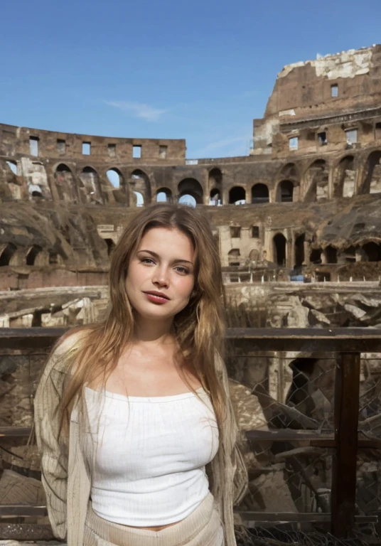 Beautiful brunette woman with blonde locks of very long and wavy hair , with green eyes of Spanish origin , avec un joli visage doux , dress neckline dress, big tits with heels in rome city