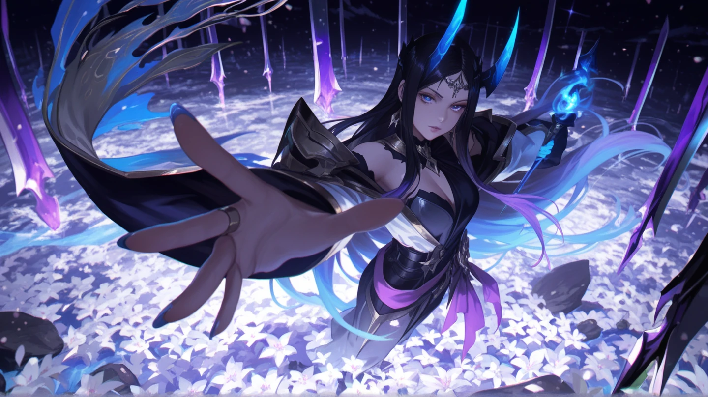 Dark cave deep purple fog skeletons laying on floor corrupted dragon