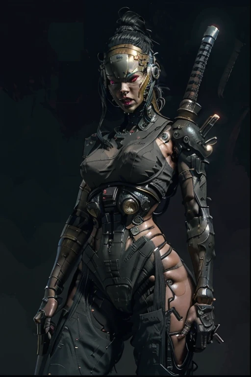 SFW, Darkness, horror, experiments, factories, sparks, sci-fi, (anatomy: 1.3) (damage: 1.2) (machine: 1.1) ((black woman with perfect body, full chest, cyberpunk)) has thick hair and beautiful detailed red eyes. It has one (machine: 1.1) and one (dirty face: 1.2), exposed wires and tubes, damaged and short-circuited internal mechanical parts, severe damage, removal, natural light, light tracking, complex circuits, illustrations, 8 wallpapers, ultra detailed portraits, full body, the best image, wrong images, the wrong way, intricate details of the highest quality, ridiculous