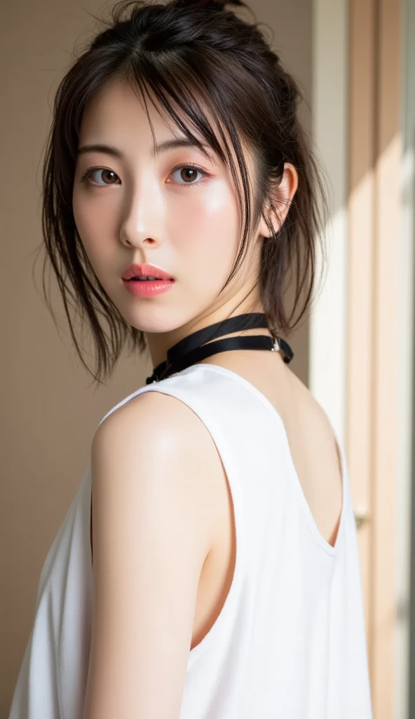 You are a professional photographer。Highest quality, masterpiece, Ultra-high resolution, (Realistic), Spread your legs、RAW Photos, Japanese Idols、Bob Hair、Whole Body Ezbian、choker、Highly detailed face and skin texture, Delicate eyes, double eyelid、Cool Beauty,under the sun