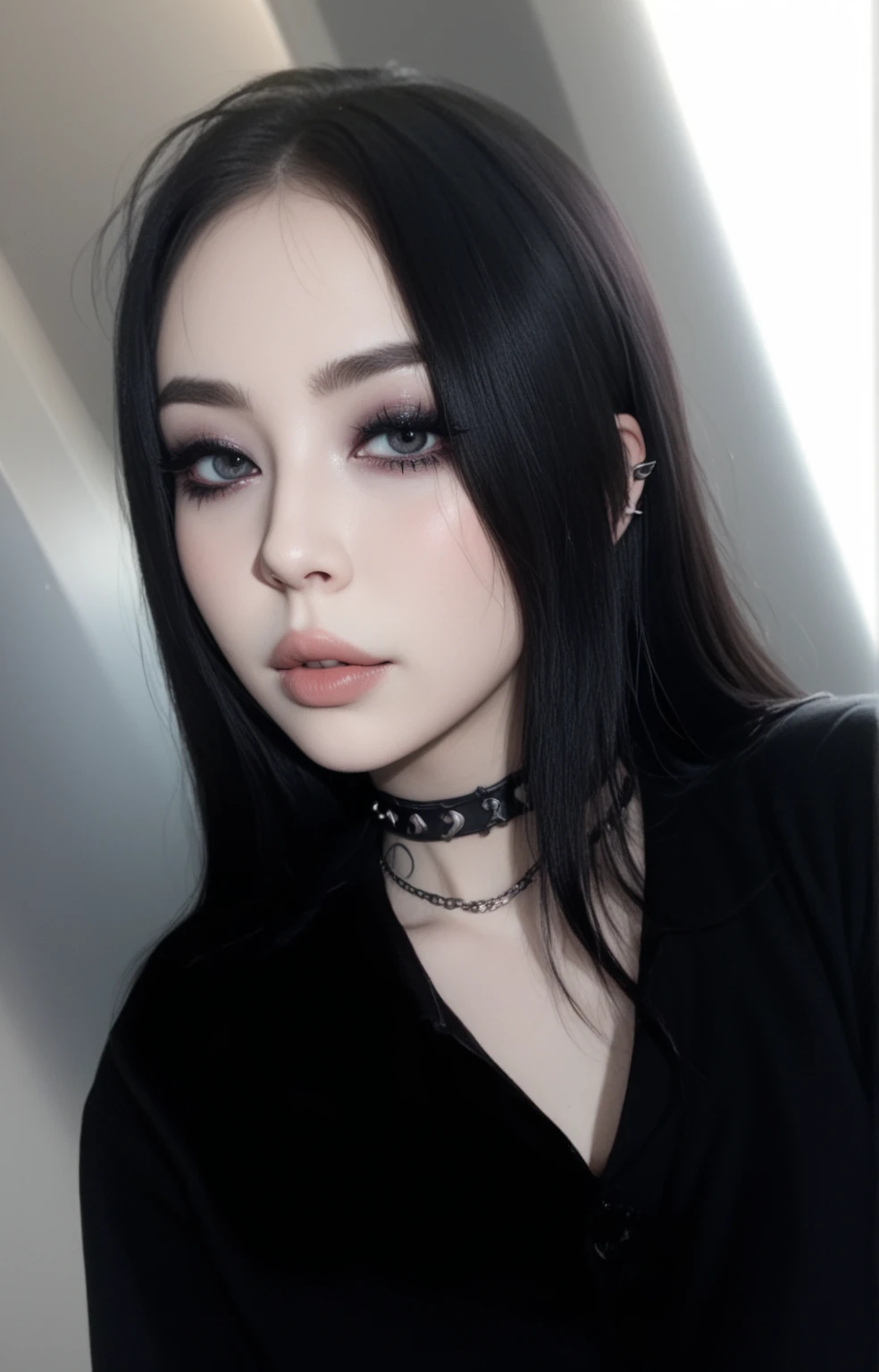 hay una mujer con un piercing en la nariz posando para una foto, mirada penetrante, ojos oscuros y penetrantes, ojos claros y penetrantes, septum piercing, 1 7 year old anime gothic girl, con pelo largo y ojos penetrantes, con ojos ansiosos y penetrantes, ojos brillantes y penetrantes, 1 7 year old gothic girl, shikami, vibraciones de anime