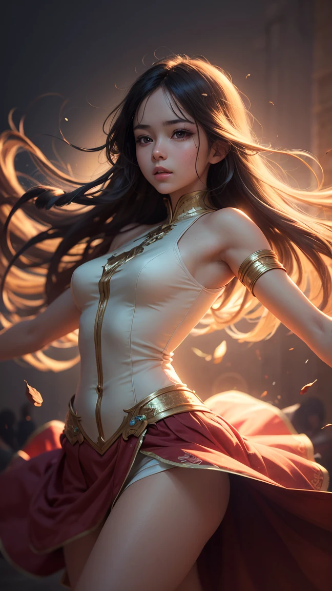 ((Ultra resolution 8K)), la mejor calidad posible, hermosa mujer,The most beautiful of all, hermosa rostro,bellos ojos,(ojos muy bien detallados: 1.1), cabello largo movido por el viento,(Mythology : 1.1), (arco en la mano: 1.2), (disparando un arco: 1.3), ((arco y flecha en la mao: 1.2)), ((vestido largo movido por el viento: 1.1 )), hermosa figura, diosa Artemisa, diosa de la casa,(flotando en el aire: 1.2) , obra maestra muy bien detallada