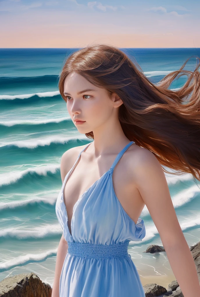Very beautiful, beautiful face, a mermaid with a golden fish tail among the coastal rocks, (hyperrealism:1.2), (the wind develops the hair:1.0), fine body, (shade of a fishing net:1.0), noon, (natural skin texture, hyperrealism, soft light, sharp:1.2), lightroom, natural, perfect, [oliver wetter|(kodak portra:0.08)|(leibovitz:0.6)], raw, intricate, high quality, mamiya, exposure blend