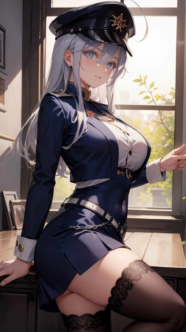 Masterpiece, high quality, 8k, ultra detail, 1 girl, (dynamic poses), ((akodef)), sitting, bed, huge breast, smile,