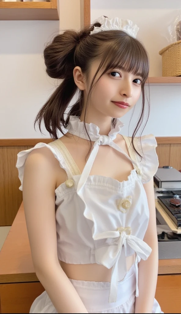 (Sillamäe:1.5), A slender, masterpiece, top-quality, Raw foto, Photorealsitic, faces, Incredibly absurd, beautiful a girl, cute little,Shorthair with bangs、Short messy hair, depth of fields, hight resolution, ultra-detailliert, finely detail, ighly detailed, extremely detailed eye and face, Sharp pupils, Realistic pupils, foco nítido, Cinematic lighting,White panties are visible from the skirt、10 years girl、There is nothing inside the camisole、Put your butt back on camera、Only the face is looking back at the camera、Sit on your feet with your knees bent、Sit with your knees facing up、White silk camisole、White silk panties、((tiny chest、straight flat chest、Chest without bulge))、tanned brown skin、suntan、tanline、The crotch is bulging、From above