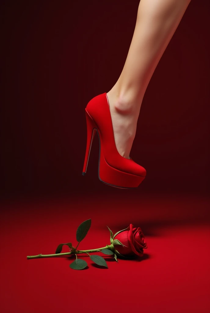 (Best quality,A high resolution),Sexy woman,Sexy lace clothing,Open V-neckline,Bright red peony flowers bloom,Subtly reveals the texture and complexity of the petals,A pair of glowing angel wings, Fire red high heels, cinema shot, A playful twist, centered composition