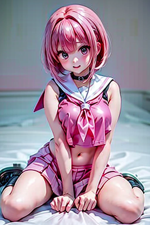 Garota, pink hair, pink eyes, happy face, HD, 4K, alta qualidade