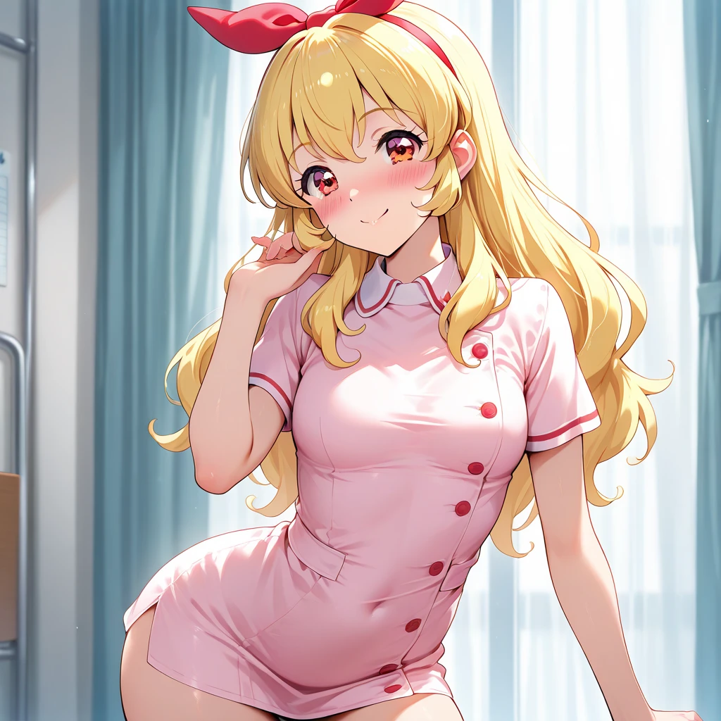 Kentaro Yabuki, love〜fart, ore_9, score_8_superior, score_7_superior BREAK ヤミ風髪留め
konjiki no yami, Red eyes, Blonde, Hair Intake, Long Hair, View your viewers, I feel,PortraitLegsOpen,Nurse uniform,((View from below))((As if peering,Panties in full view))