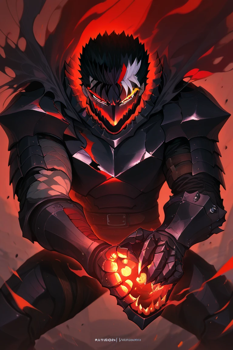 Darkness crature, black, red, monster, anime, man, killer, giant, beautiful, amazing, scary, red sky, black clouds, full sized