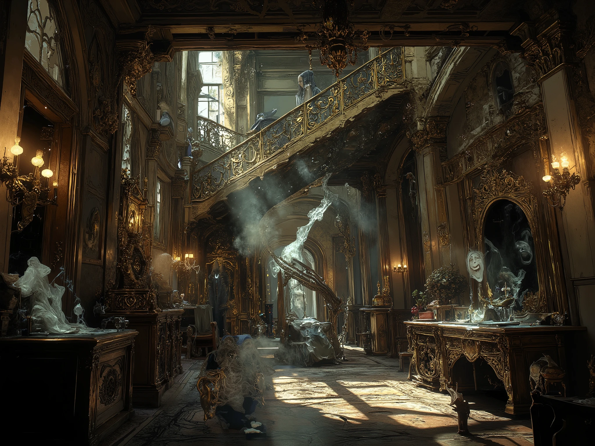 luxury castle interior, haunted
