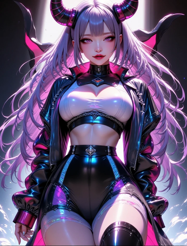 The girl wears a pink mecha metallic mecha under the moon naked, streaked hair, hair over shoulder, antlers, heart-shaped pupils, cat ears, blush, saliva, tongue out, fang, tachi-e, sparkle, cinematic lighting, drop shadow, high detail, anime, Genre painting, anime style, anatomically correct, 4K, highres, ccurate, masterpiece, textured skin, textured skin, super detail --auto