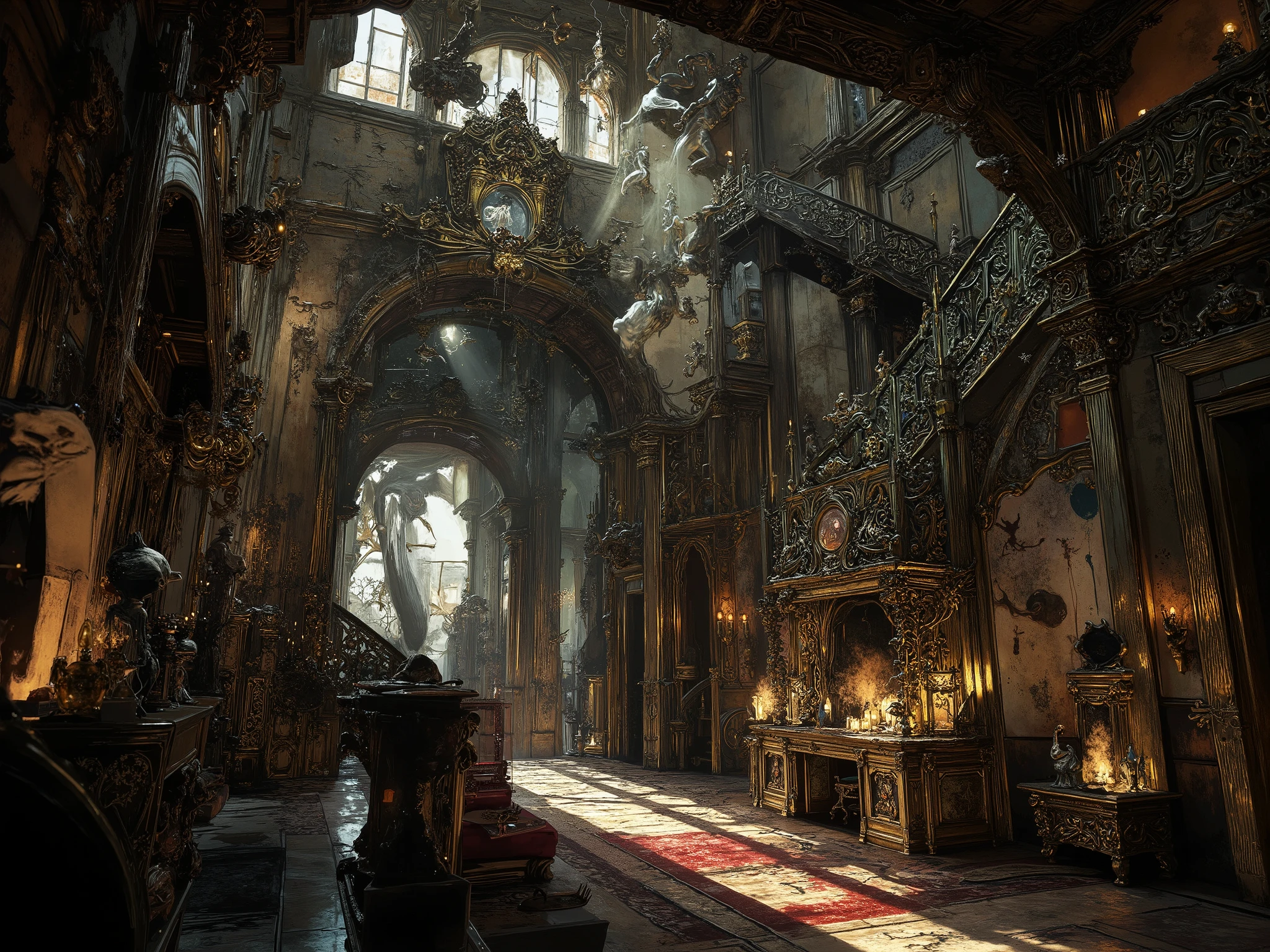luxury castle interior, haunted