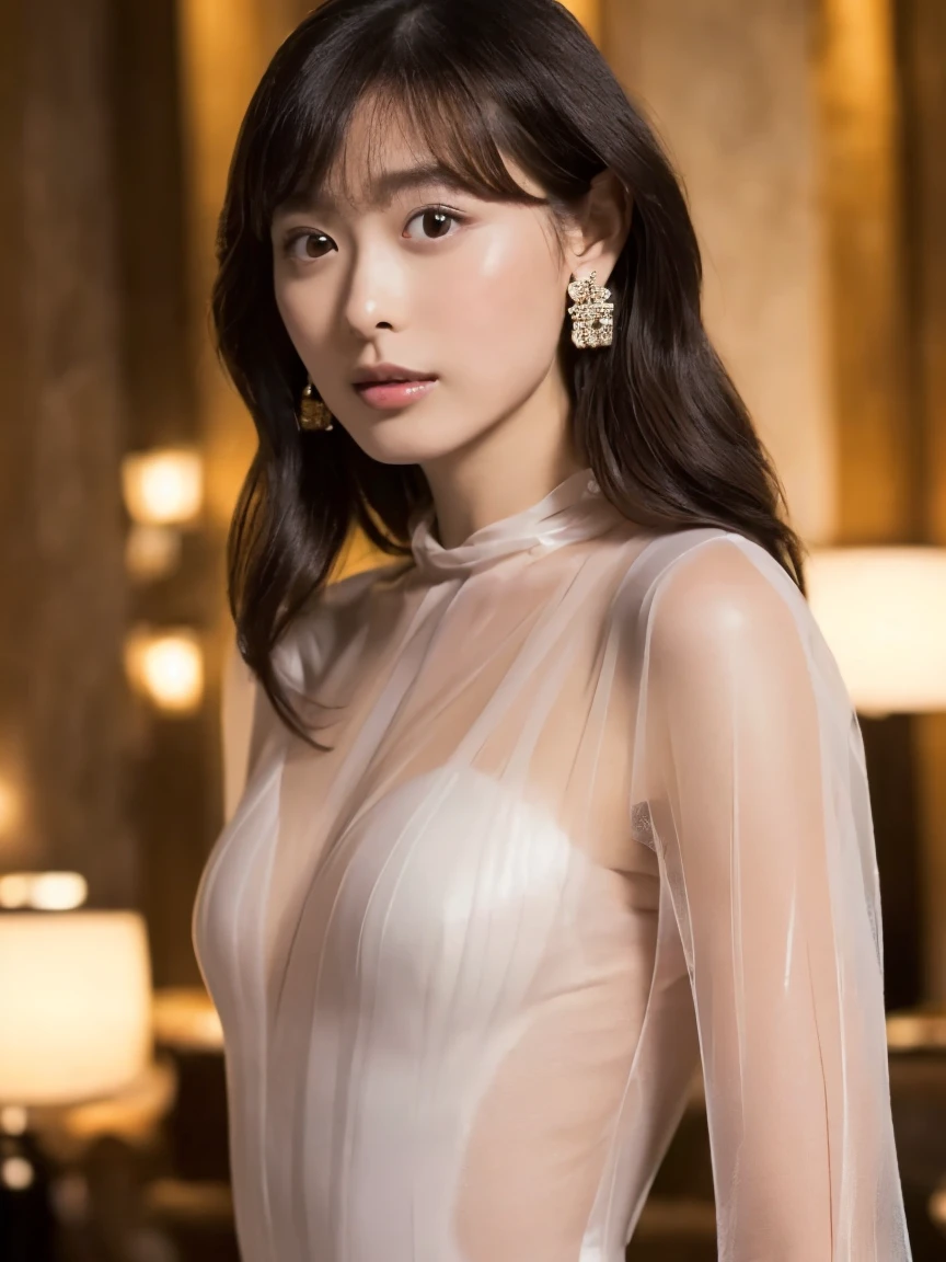 Wearing a wedding dress、Sitting with legs apart、(arms behind back)、 ((Best Quality, 8K, masterpiece :1.3)), Full body、sexy girl with perfect figure :1.4, Slender Abs :1.1, ((Huge breasts :1.0)),Ultra-detailed face and skin
