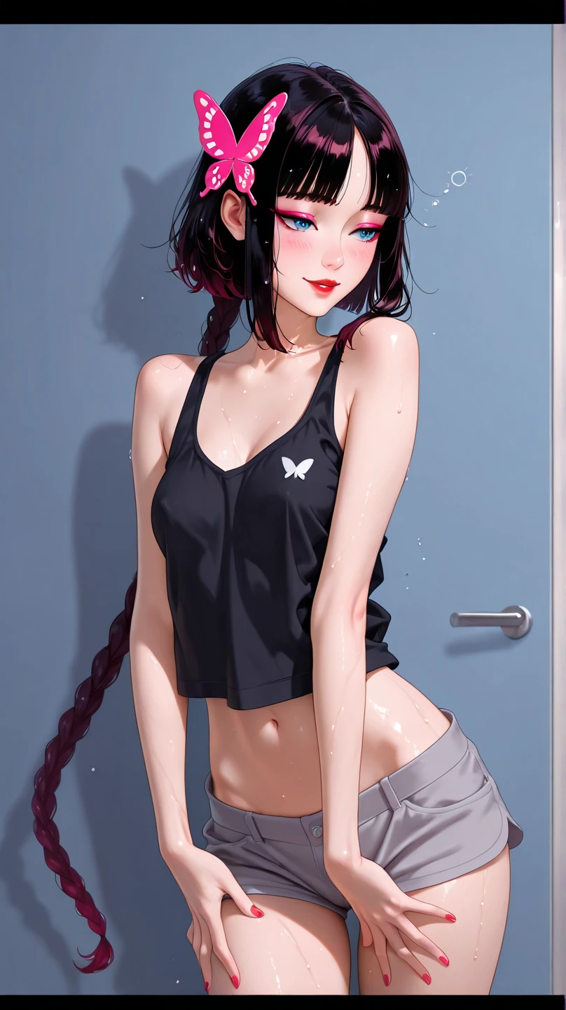 girl in sexy Basic Sport-Shorts Slim fit, standing