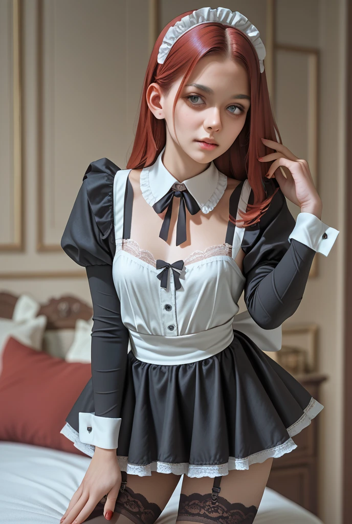 score_9_up, score_8_up, score_7_up, score_6_up,masterpiece, best quality, 1 Girl, Purple Eyes, Orange Hair,maid headdress, maid,
