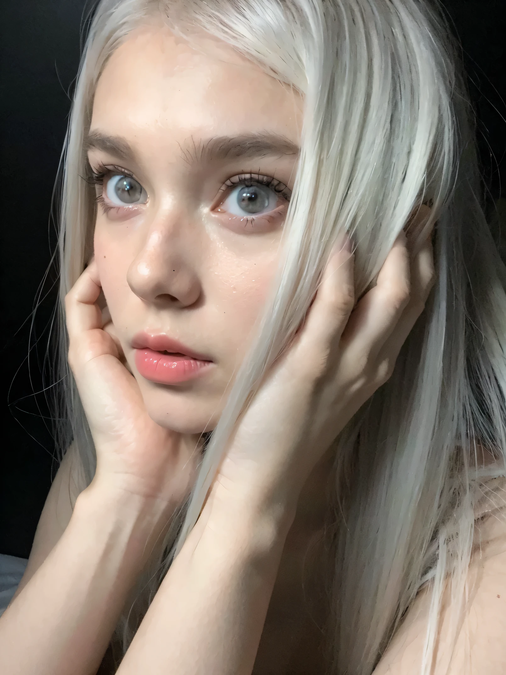 blond woman with blue eyes and white hair posing for a picture, perfect white haired girl, girl with white hair, pale hair, soft portrait shot 8 k, long blonde hair and big eyes, hyperrealistic female, blonde hair and large eyes, poppy, intense white hair,