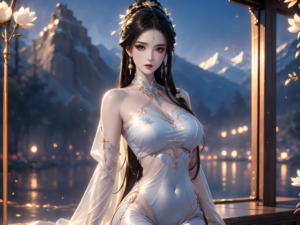 whaite hair,Beautiful face,with a well-proportioned body,plumw,Gorgeous satin,haughty,Look down on all beings,Oriental classical,Fantasyart,Volumetriclighting,4K,femele,Informative face