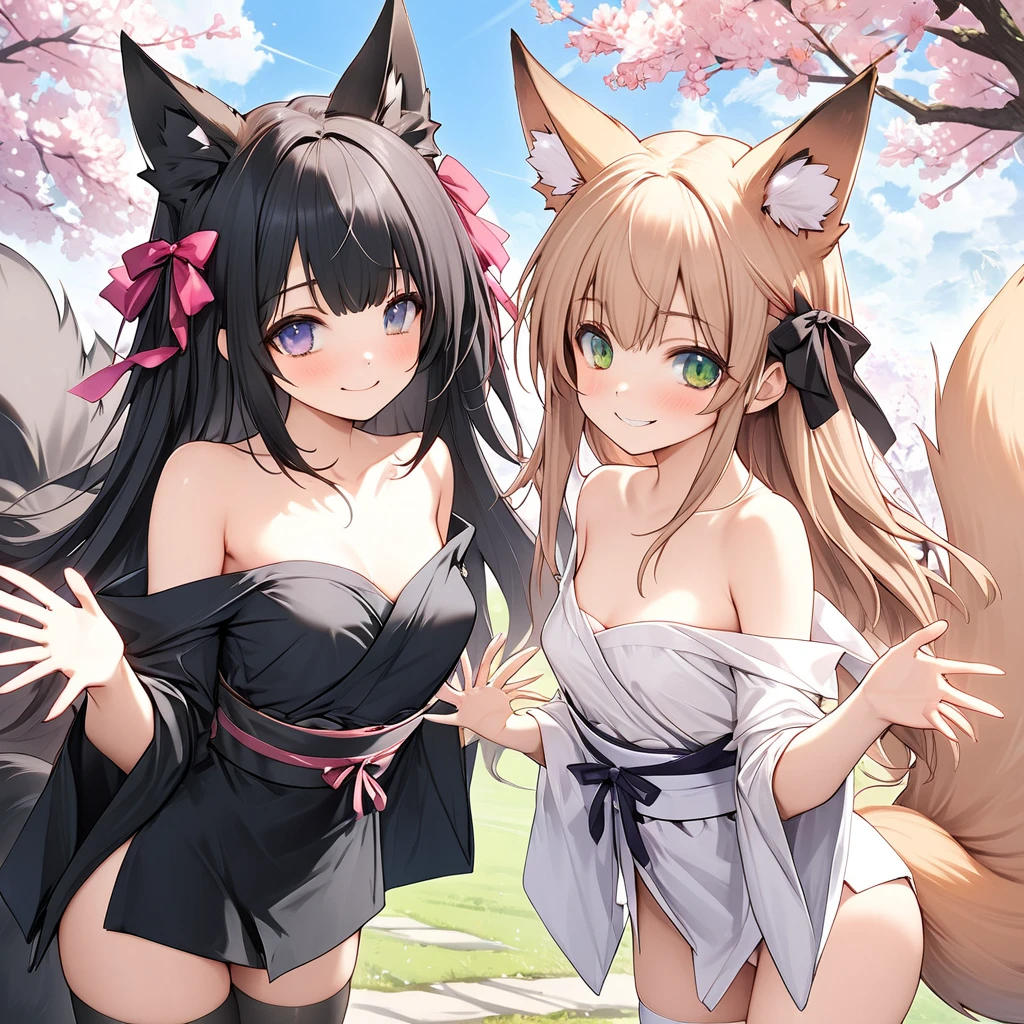 fox, (Monster Girl), long brown ears,Dark brown inside, Brown fur, Tepia neck villi, Brown fluffy tail,The tip is brown, Big brown eyes, dressed sober clothes, Sitting in the garden, masterpiece, best quality