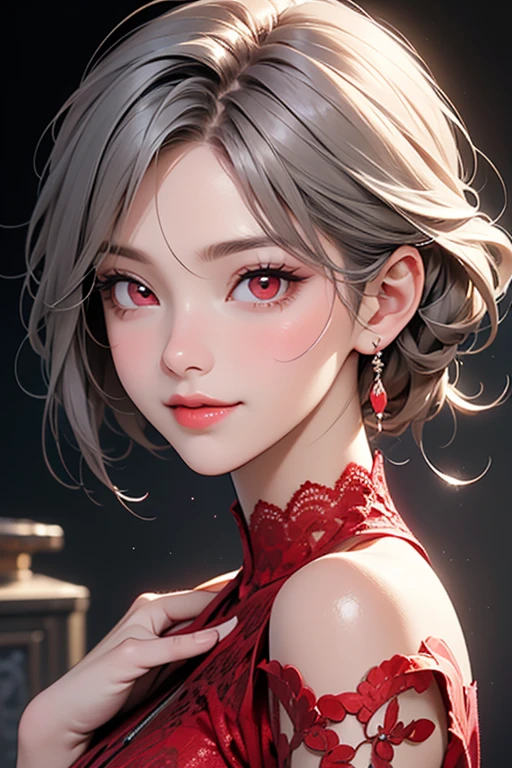 ((portrait):1.5),((9-year-old girl /with sheep's horns):1.5), bulging hiprown curly hair):1.2),(wearing a white dress:1.4),(black shoes:1.5) ((red eyes):1.3), looking at the viewer,((single background):1.5),4k,