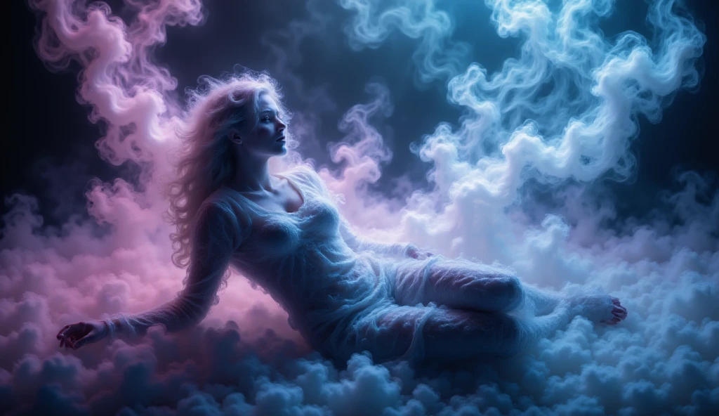 Lucid Expression There's a woman lying on the floor with colorful smoke, Bela arte UHD ...
