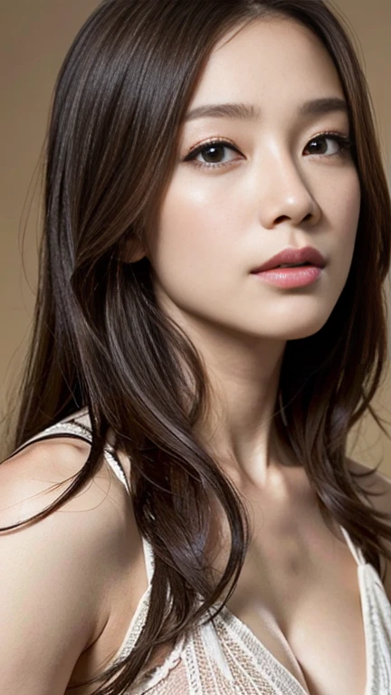Best quality,masterpiece,ultra high res,(photorealistic:1.2),1girl,low key,slim body,undone hair,dynamic pose,face closeup,medium breasts,brown hair,