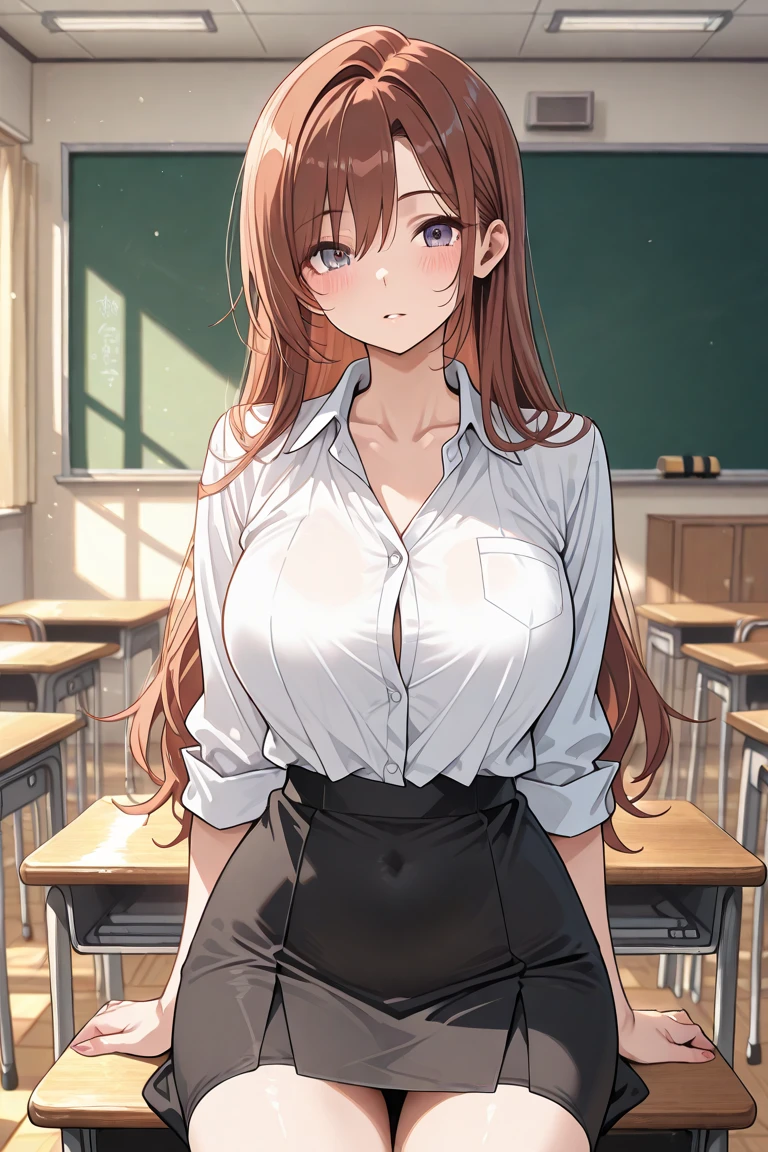 Boy and girl having sex,2D, masterpiece, Highest quality, anime, Very detailed, One girl,nakano miku, Brown Hair, Hair between the eyes,bra,White panties,Medium chest, Are standing, School,classroom