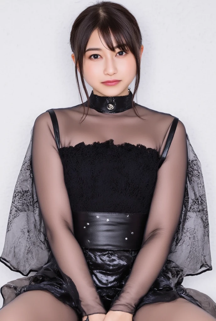 ((Highest quality、8K、masterpiece:1.3))、Realistic, Sharp focus, High resolution, High resolution,Portraiture, One person、Japanese、woman, beautiful woman, (((Gothic dress)))、30 years old, plump, Medium Long Hair,smile