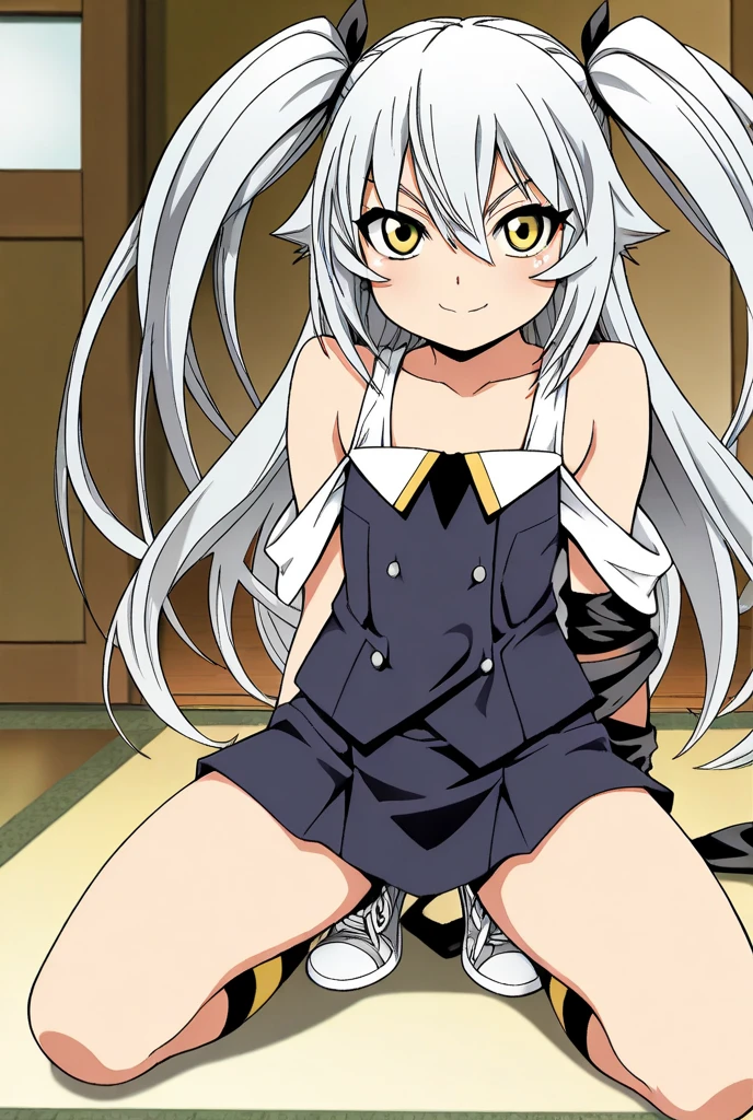 (extremely detailed CG unity 8k wallpaper),(shonen style),(masterpiece),(best quality),(ultra-detailed),(best illustration),(best shadow),(Extremely Detailed),(absurdres),(detailed background), <lora:Moka_Akashiya:0.9> Moka Akashiya, 1girl, solo, vampire, school uniform, skirt, long hair, white hair, antenna hair, breasts, socks, red eyes, cleavage, large breasts, choker, kneehighs, ahoge, black choker with chain, green blazer, yellow skirt, plaid skirt, cleavage, breasts, one hand on hip, choker, angry, tan