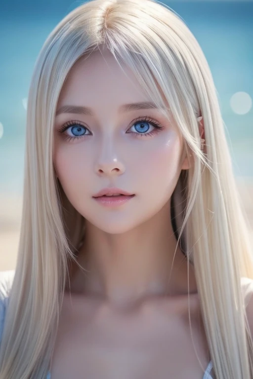 (hyperrealistic), (illustration), (high resolution), (8K), (extremely detailed), (best illustration), (beautiful detailed eyes), (best quality), (super detailed), (masterpiece), (wallpaper), (detailed face), solo, 1 girl, white wavy hair, korean, heterochromic eyes, small moles under the eyes, loose white shirt, micro bikini,see through thong , big breasts, long legs, tight abs, camel toes, dynamic pose,sexy wet body,rear views