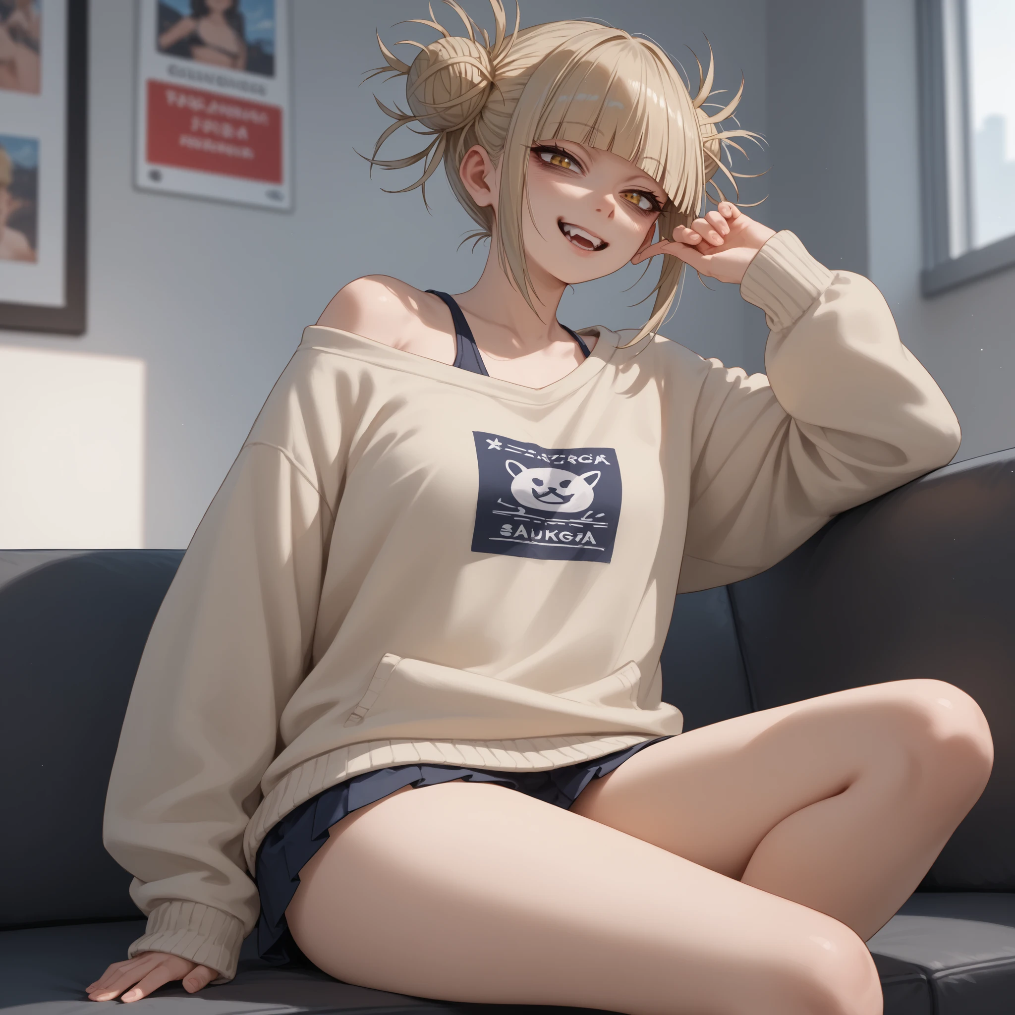 Himiko toga sitting looking backwards at the spectator.