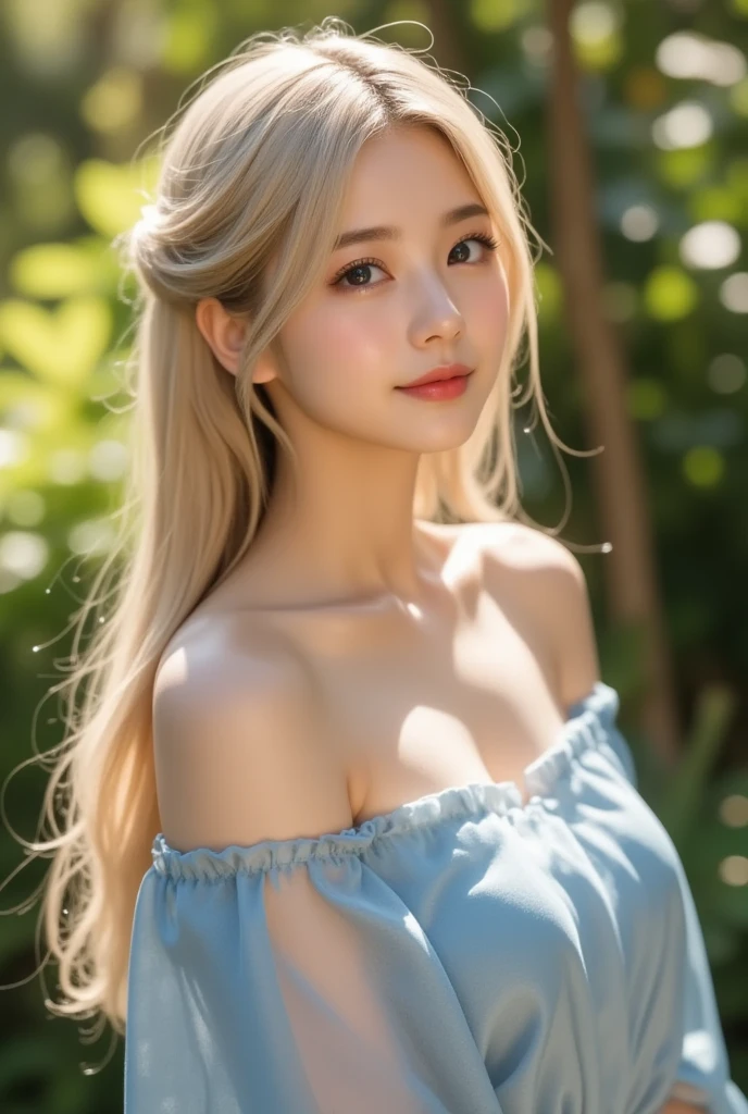 Beautiful young skin with a refreshing luster,,、Her blonde hair blowing in the wind gets in the way of her cute face.....、hair touch、10 years old cute sexy little beautiful face、shine, straight, Slender blonde dancing in front of a cute and beautiful face.、Cute and sexy bright pale blue eyes and long silky bangs、Sexy blonde hiding her face、Beautiful bright blonde straight long hair、Girl、Small Face Beauty、Round face、Gloss Face、Cheek gloss、((The whole body is visible))、Large Breasts、Grin、Facing forward、Camisole dress、Pregnant women