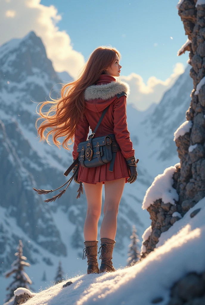 ((masterpiece)),best quality, illustration, dark, 1 Girl, In the wilderness,Mountain High,Snow-capped mountains in the distance, castle, Beautiful and delicate eyes, Beautiful and fine hair,,Slender,Long legs