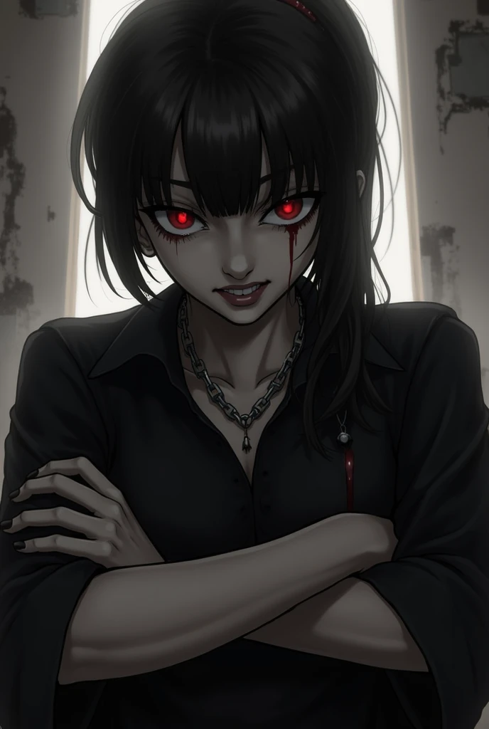sexy, young male, with black long hair, teal blue eyes, delicate facial features, and pale and white skin. frilly Gothic clothes. anime style. blood. his eyes look soulless. Sexy pose. Sensual pose. (Cyberpunk) (pink and purple shading) male. (Neon highlights) (no light in eyes) looking gloomy. (No sparkle in his eyes) young boy. Sexy. Handsome
