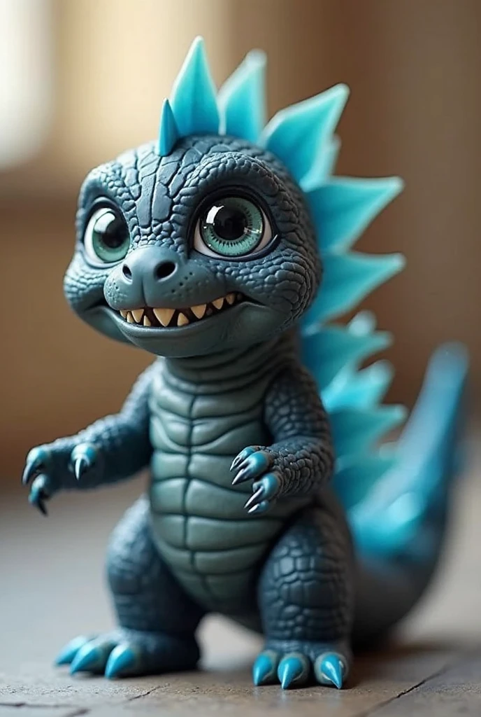 A cute yet terrifying mini Godzilla. He has large, expressive eyes that ...