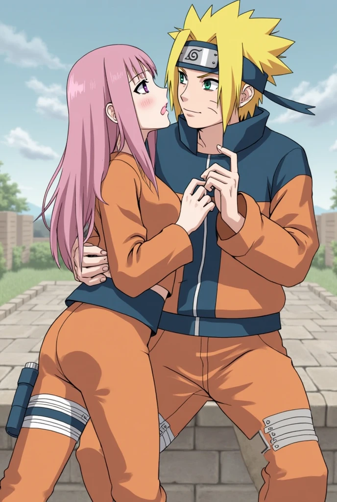 Imagine Princess Peach dressed as a ninja if she were a ninja from the anime Naruto, having vaginal sex, flat chest