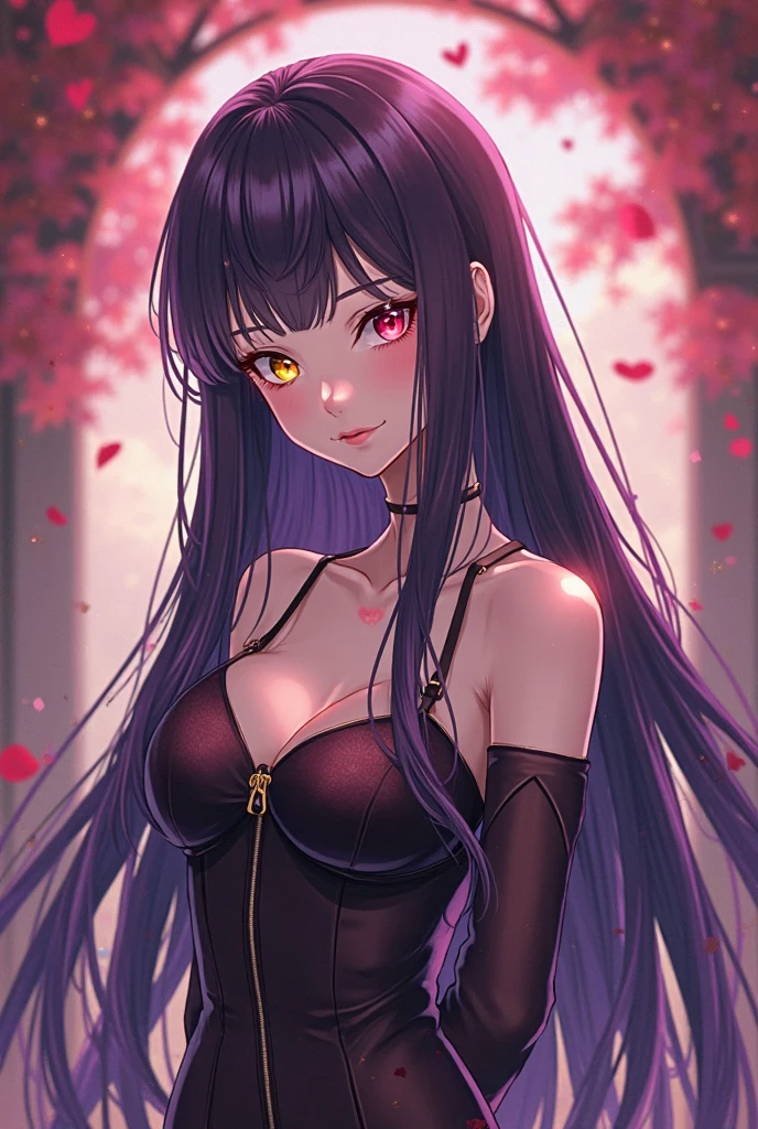 pink eyes, black hair, ((pink highlights)), Pink ribbon in hair, ((black background)), Official art, Unity 8k Wallpaper, Ultra-detail, Beautiful and aesthetic, masterpiece, Best Quality, (zentangle, mandalas, Tangle, Entangle), (fractal art:1.3) , 1girl, huge tits, extra thick thighs, Extremely detailed, Most Beautiful Form of Chaos, elegant, a brutalist designed, vivd colour, romanticism, Atmospheric, arms behind back, (((((anime style))))), thick body, think waist, big hips, intricate and ornate patterns, gold ornate details, 
