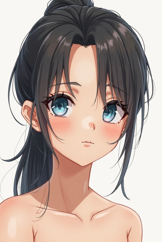 Draw to the smallest detail、Detailed facial depiction、topless、Nipples are visible、完全にnaked、the body is slim、Tight waist、No background、Beautiful Hair、完全にnaked、naked、expensive、thin、ponytail、Forehead、amount、rib cage、clavicle、Black Hair、Front view、Are thin、Light shines、Upper body close-up、White background、Staring straight ahead、Beautiful eyes、No movement