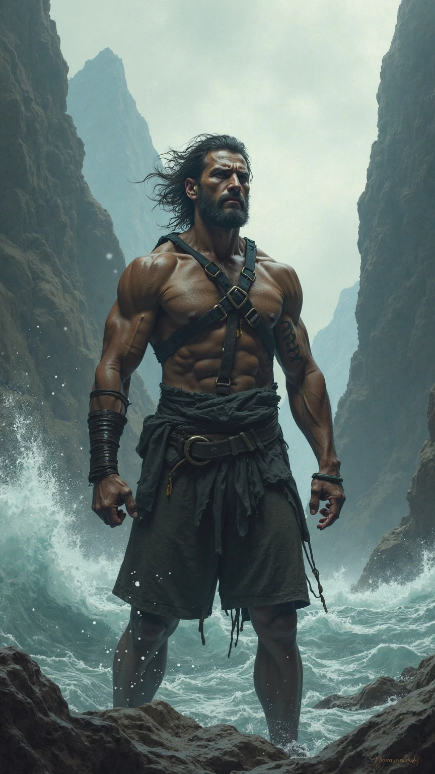 (Professional 3D rendering:1.3) of (Realistic:1.3) World's Most Beautiful Art Photo, featuring soft and bright male heroes, Knigh, ((Epic hero fantasy, rough muscular man, wet hero with an angry look, long hair, short beard, and a fierce expression in a dynamic pose, in a fantastic location with a majestic and chaotic environment)), full-body 8k render, action shot, skin pores, very dark lighting, heavy shading, detailed face, (vibrant, realistic photography, Realistic, Dramatic, Dark, sharp focus, 8k), (Old leather clothes damaged by bad weather:1.4), ((((Using skins))), (intricate:1.4), decadent, (highly detailed:1.4), digital painting, rendered by Octane, ArtStation, Concept Art, smooth, sharp focus, illustration, art germ, (Loish:0.23), Wlop, Ilya Kuvshinov, Greg Rutkowski, and Alphonse Mucha. Thank you, (global illumination, studio light, Light Volumetric), heavy rain, floating particles, rascal, fantasy, Eleven, full-body lesbian, ((Dark and ancient city background:1.3)), CGS society, ArtStation.