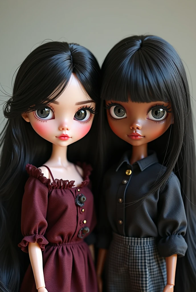 blythe doll short hair,Dark and wavy, black eyes, dark skin and big eyes